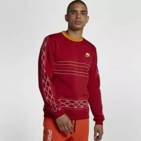 Nike Sportswear Club Crew Nomad Red Long Sleeve Sweatshirt Men's Size Small - Picture 1 of 6